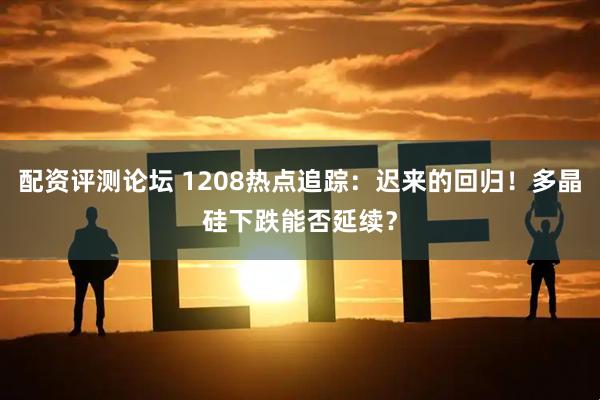 配资评测论坛 1208热点追踪：迟来的回归！多晶硅下跌能否延续？